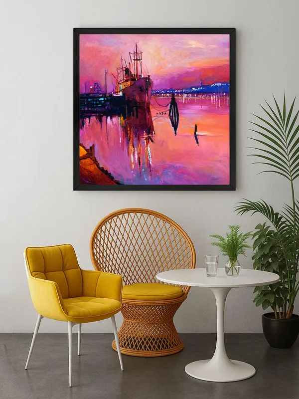 Box_Fiber_Frame_Ship_at_Pink_Sunset_Canvas-Wrapped_Painting,_24X24_Nautical_Art_for_Modern_Interiors_(BLF24X240318)