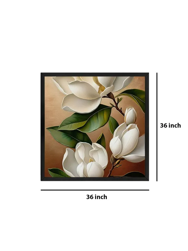 Box_Fiber_Frame_Elegant_Magnolia_Flower_Painting_-_Realistic_White_Magnolia_Art_with_Green_Leaves_and_Warm_Background_(BLF36X360174)