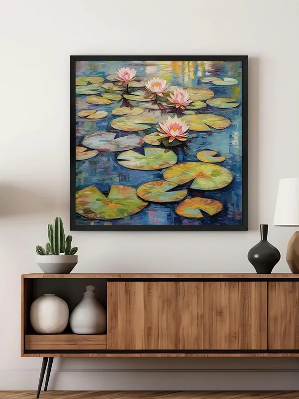 Box_Fiber_Frame_Tranquil_Water_Lily_Art_Print_-_Vibrant_Pond_with_Pink_Blooms_and_Lily_Pads_for_Peaceful_Home_D�cor_(BLF24X240145)