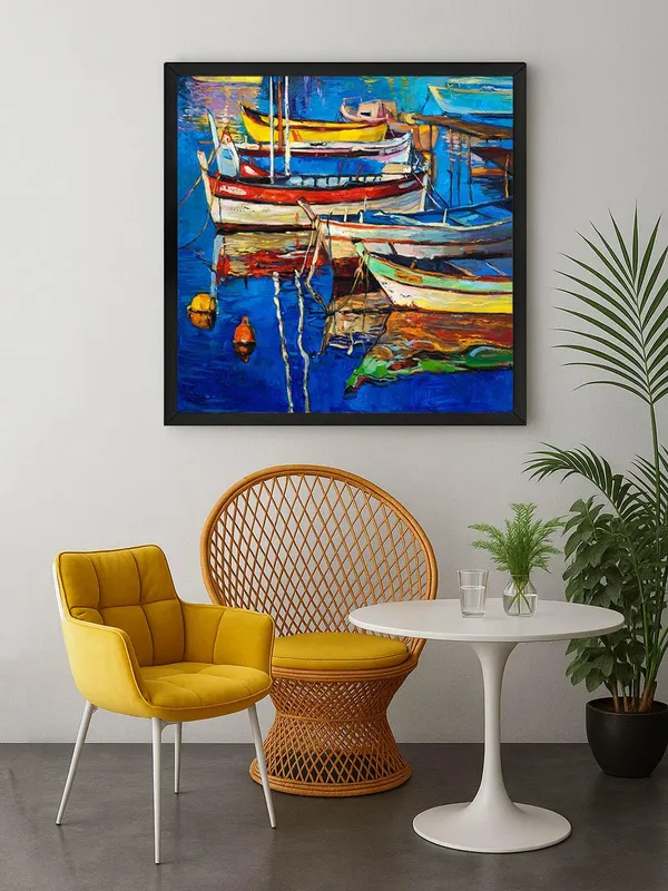Box_Fiber_Frame_Vivid_Boats_in_Harbor_Canvas-Wrapped_Painting,_Colorful_Nautical_Decor_(BLF36X360310)