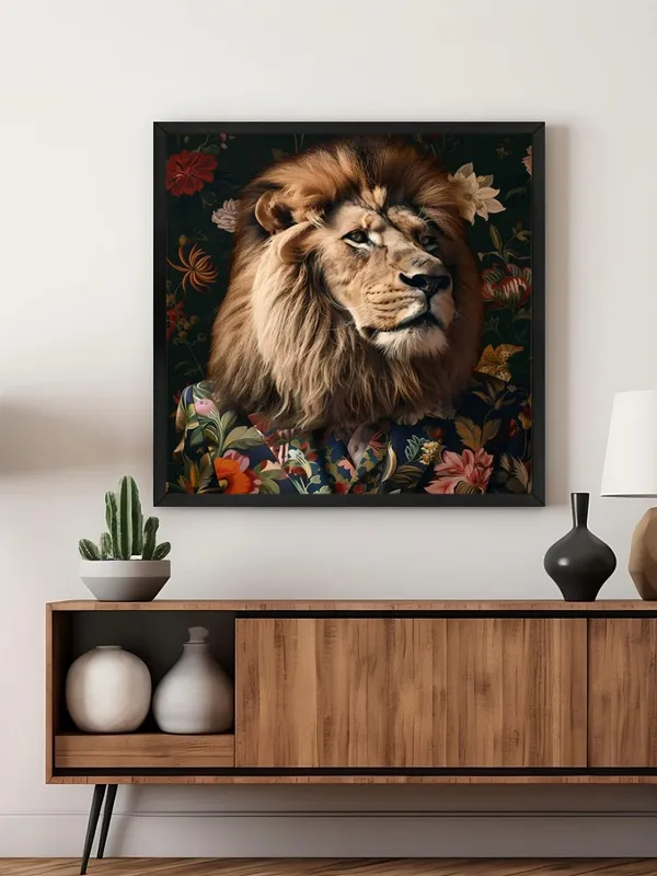 Box_Fiber_Frame_Lion_in_Floral_Jacket_Canvas-Wrapped_Painting,_24X24_Distinctive_Art_for_Contemporary_Settings_(BLF24X240326)