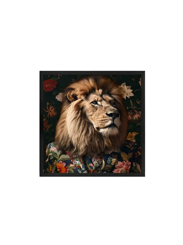 Box_Fiber_Frame_Lion_in_Floral_Jacket_Canvas-Wrapped_Painting,_24X24_Distinctive_Art_for_Contemporary_Settings_(BLF24X240326)