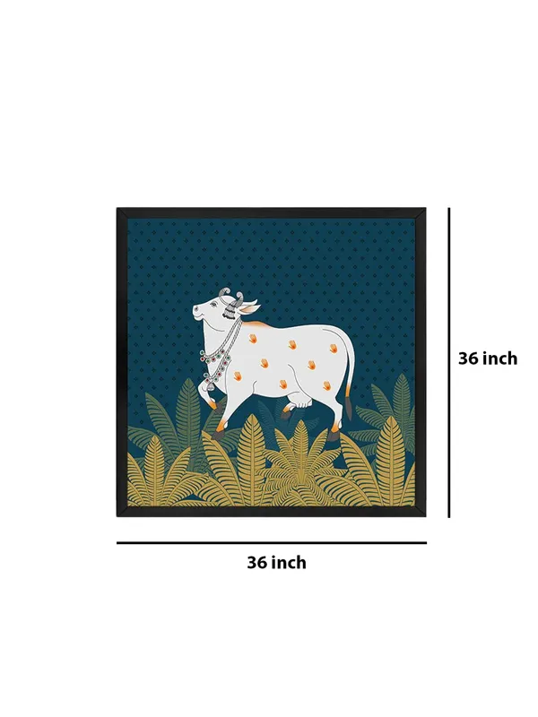 Box_Fiber_Frame_Traditional_Indian_Cow_Art_Print_-_Decorative_White_Cow_with_Gold_Foliage_on_Deep_Blue_Background_for_Elegant_Home_D�cor_(BLF36X360156)