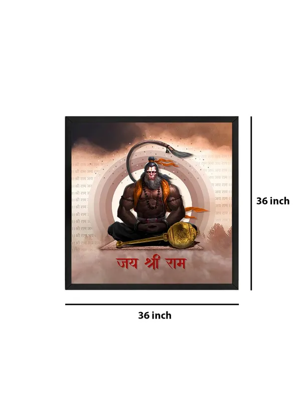 Box_Fiber_Frame_Powerful_Image_of_Hanuman_Meditating_with_Chant_of_'Jai_Shri_Ram'_-_Canvas_Painting_|_Hindu_Deity_Art,_Hanuman_Wall_Decor,_Religious_Home_Decor_(BLF36X360252)