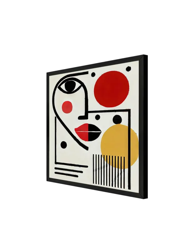 Modern_Abstract_Wall_Art_Print,_Black_Frame,_Geometric_Face_Design_with_Red_and_Yellow_Circles,_Contemporary_Home_Decor