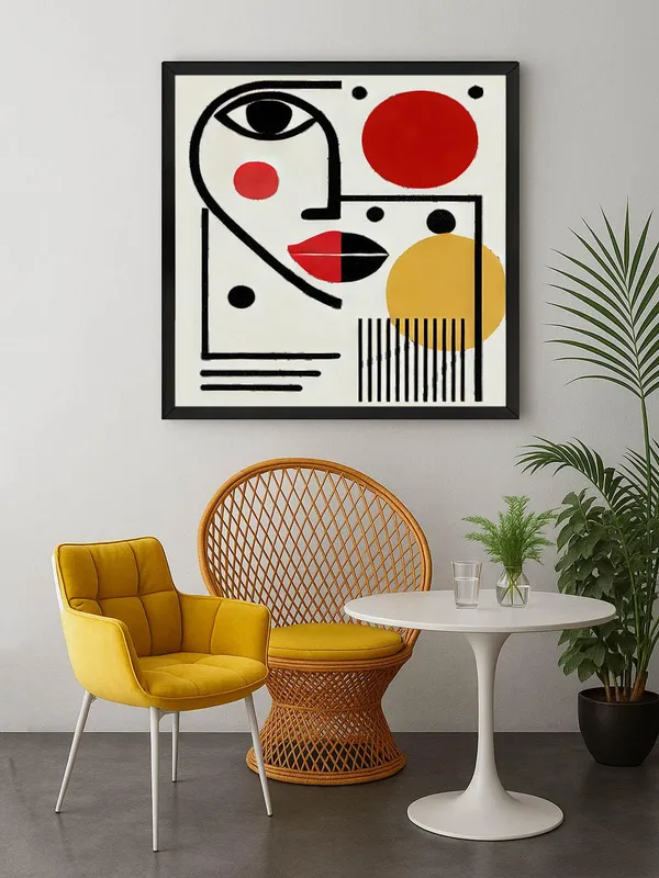 Modern_Abstract_Wall_Art_Print,_Black_Frame,_Geometric_Face_Design_with_Red_and_Yellow_Circles,_Contemporary_Home_Decor