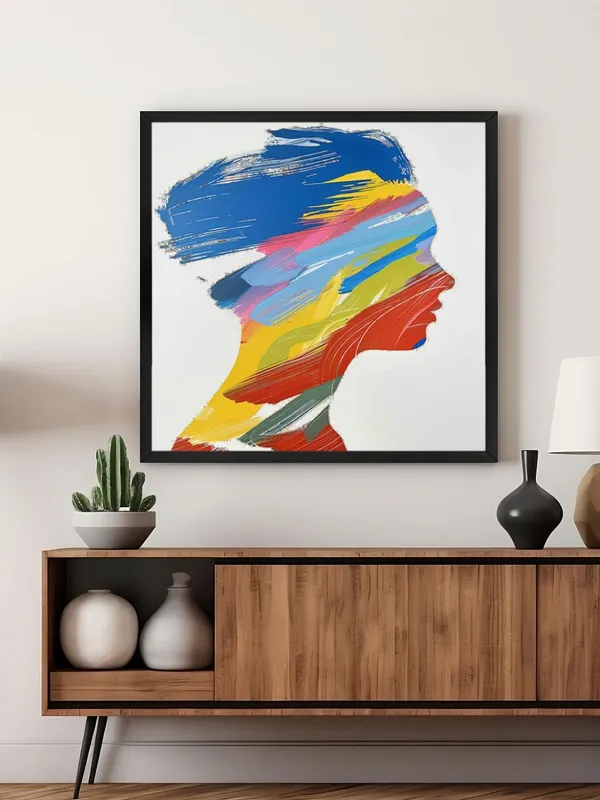 Modern_Abstract_Wall_Art,_Multicolour_Silhouette_Canvas_Print,_60_x_60_cm,_Black_Frame