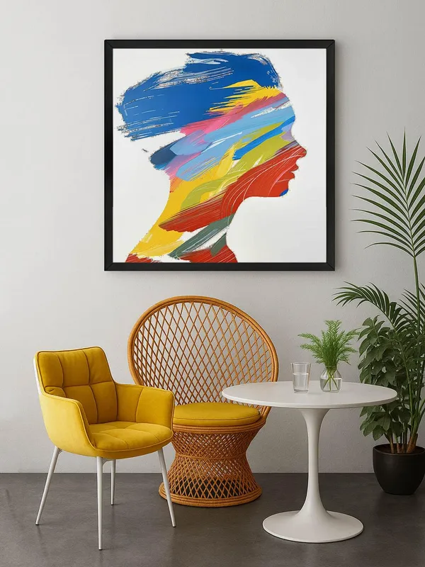 Modern_Abstract_Wall_Art,_Multicolour_Silhouette_Canvas_Print,_60_x_60_cm,_Black_Frame