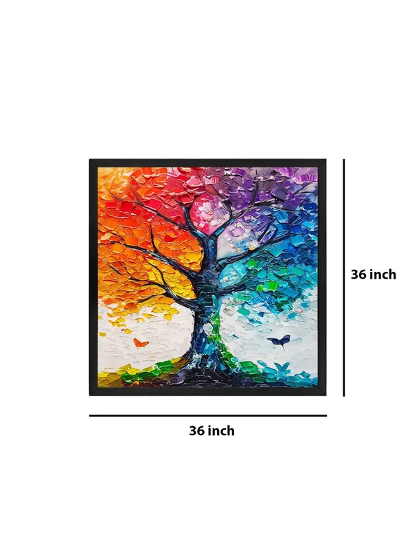Rainbow_Tree_Wall_Art_Canvas,_Modern_Abstract_Painting,_Textured_Acrylic,_Black_Frame,_Living_Room_Decor