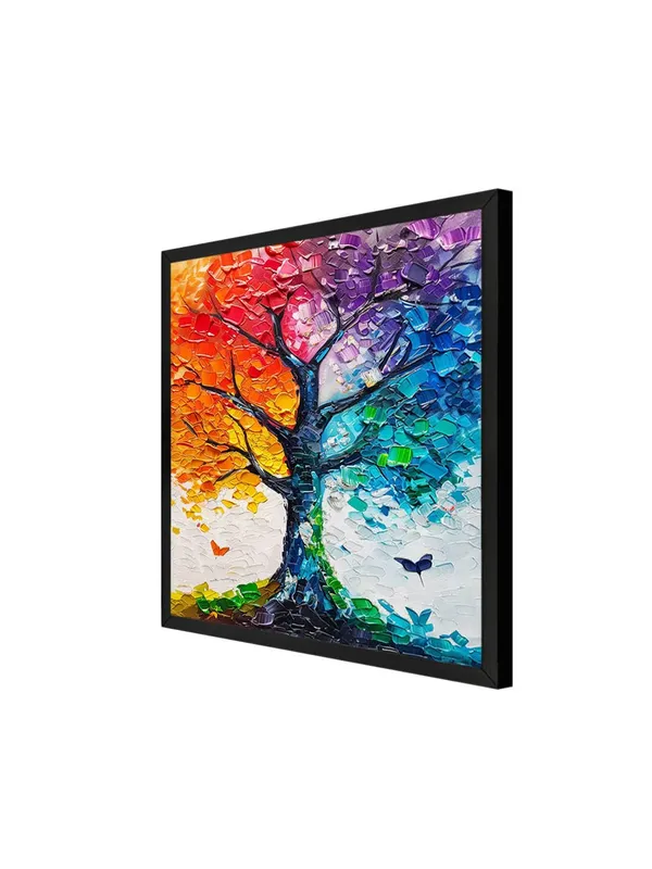 Rainbow_Tree_Wall_Art_Canvas,_Modern_Abstract_Painting,_Textured_Acrylic,_Black_Frame,_Living_Room_Decor