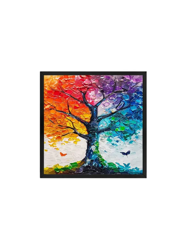 Rainbow_Tree_Wall_Art_Canvas,_Modern_Abstract_Painting,_Textured_Acrylic,_Black_Frame,_Living_Room_Decor