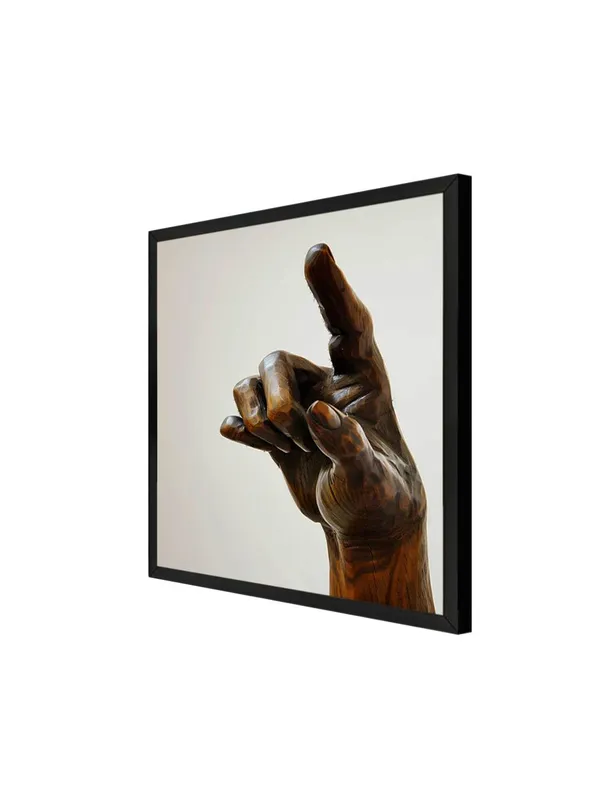 Modern_Bronze_Hand_Sculpture_Wall_Art,_Black_Frame,_90_x_90_cm_Square_Canvas_Print,_Contemporary_Home_Decor