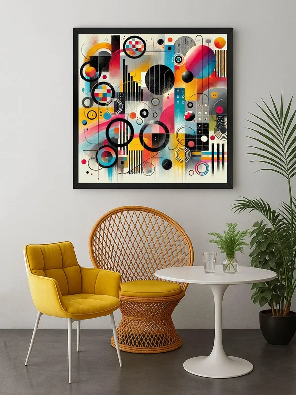 Modern_Abstract_Wall_Art,_Multicolour_Canvas_Print,_Black_Frame,_90_x_90_cm,_Geometric_Pattern