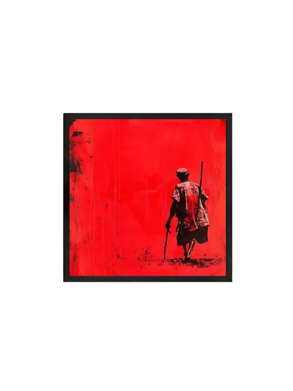 Modern_Wall_Art,_Black_Silhouette_on_Red_Background,_60_x_60_cm_Framed_Canvas_Print,_Square_Shape