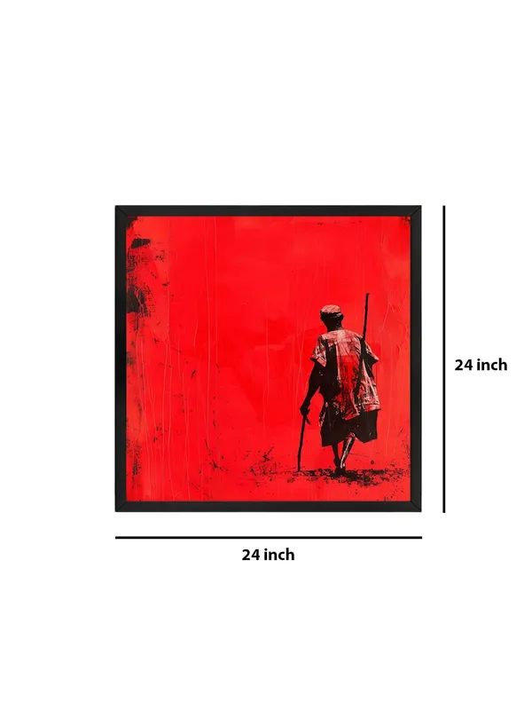 Modern_Wall_Art,_Black_Silhouette_on_Red_Background,_60_x_60_cm_Framed_Canvas_Print,_Square_Shape