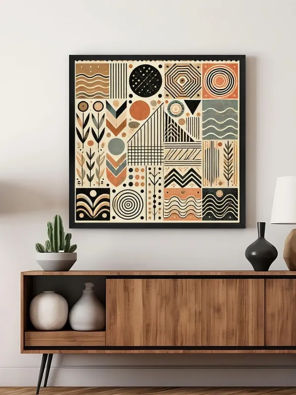Modern_Geometric_Wall_Art,_Abstract_Pattern_Canvas_Print,_Black_Frame,_Terracotta_and_Grey_Tones,_Living_Room_Decor