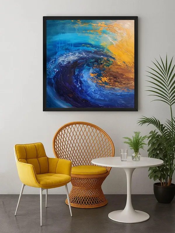 Ocean_Wave_Abstract_Wall_Art,_Modern_Blue_and_Gold_Canvas_Print,_Black_Frame,_60_x_60_cm,_Living_Room_Decor