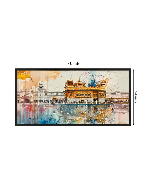 Golden_Temple_Amritsar_Watercolour_Art_Print,_Black_Frame,_Large_Wall_Decor