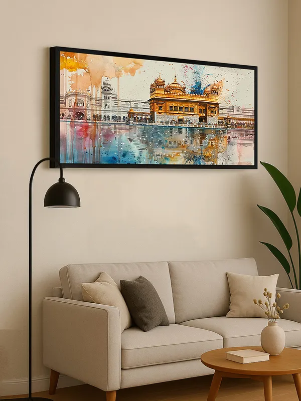 Golden_Temple_Amritsar_Watercolour_Art_Print,_Black_Frame,_Large_Wall_Decor