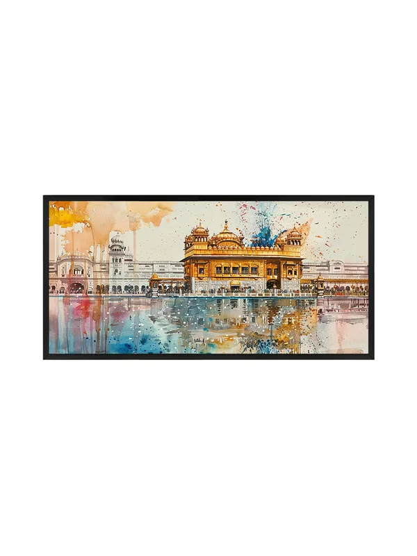 Golden_Temple_Amritsar_Watercolour_Art_Print,_Black_Frame,_Large_Wall_Decor