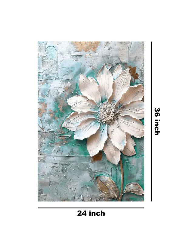 Textured_Flower_Canvas_Painting_With_Turquoise_And_White_-_Elegant_Floral_Wall_Art
