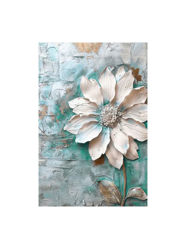 Textured_Flower_Canvas_Painting_With_Turquoise_And_White_-_Elegant_Floral_Wall_Art
