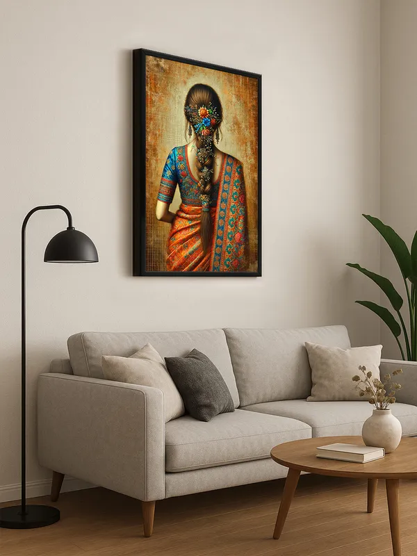 Box_Fiber_Frame_Traditional_Indian_Bride_Canvas-Wrapped_Painting_|_|_Intricate_Cultural_Artwork,_Festive_Decor
