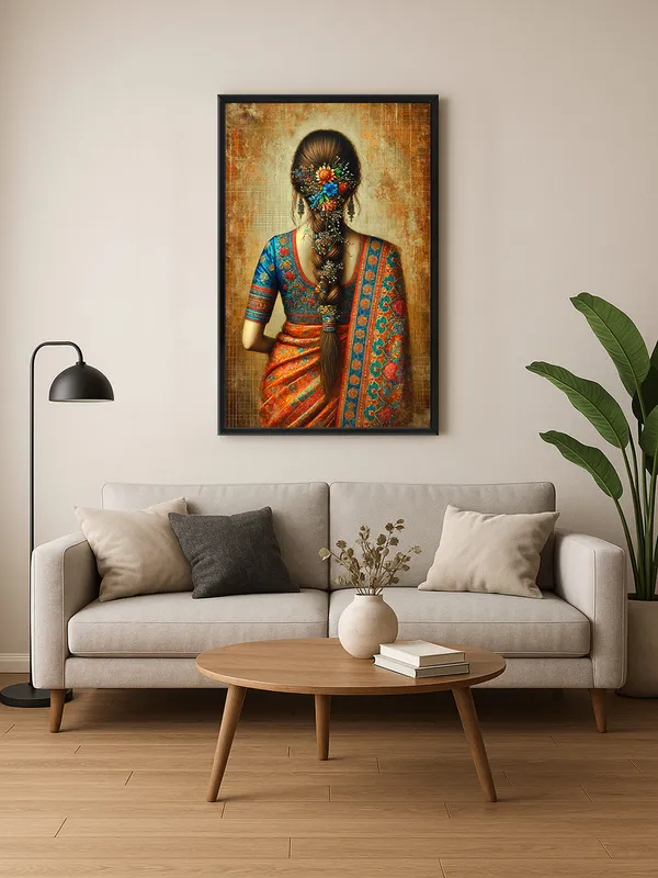 Box_Fiber_Frame_Traditional_Indian_Bride_Canvas-Wrapped_Painting_|_|_Intricate_Cultural_Artwork,_Festive_Decor