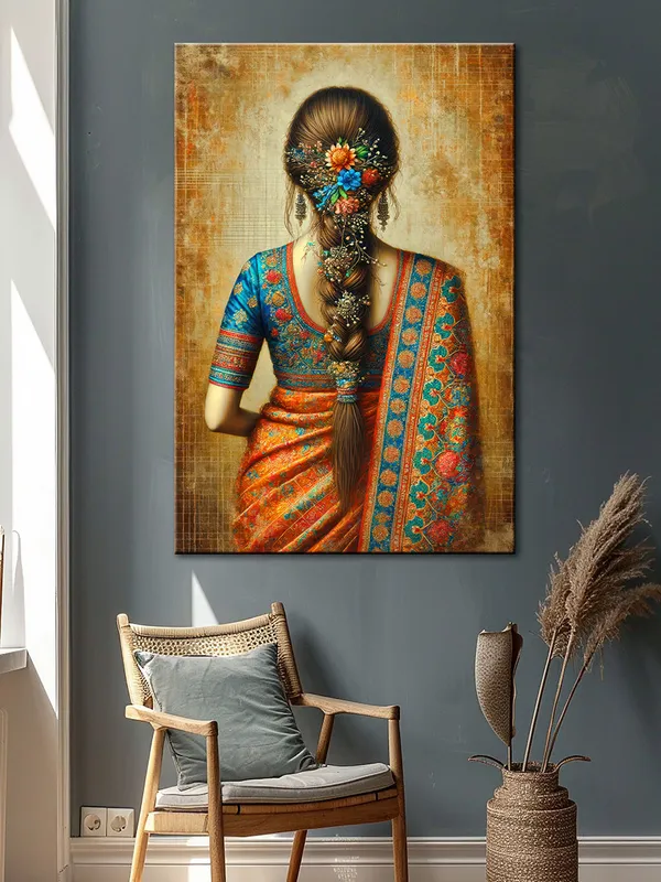 Traditional_Indian_Bride_Canvas-Wrapped_Painting_|_|_Intricate_Cultural_Artwork,_Festive_Decor