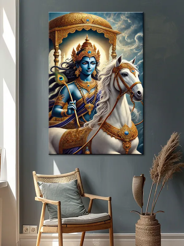 Warrior_Deity_On_White_Horse_Canvas-Wrapped_Painting_|_|_Mythological_Epic,_Regal_Hindu_Art