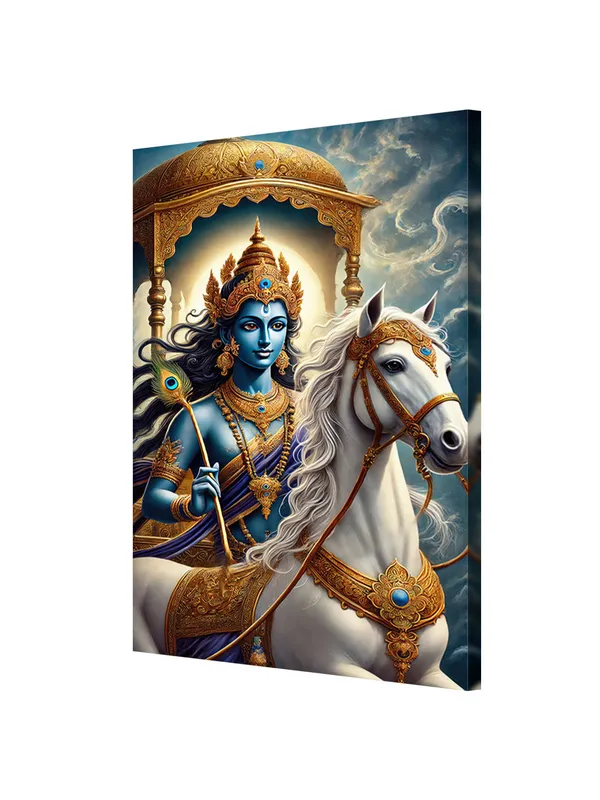 Warrior_Deity_On_White_Horse_Canvas-Wrapped_Painting_|_|_Mythological_Epic,_Regal_Hindu_Art
