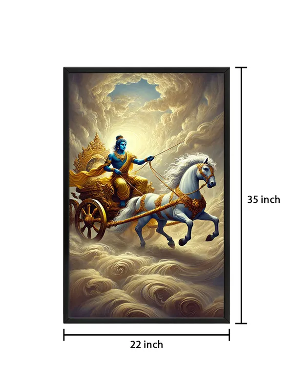Box_Fiber_Frame_Krishna'S_Chariot_Ride_Canvas-Wrapped_Painting_|_|_Majestic_Spiritual_Ride,_Mythological_Hindu_Art