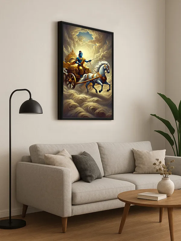 Box_Fiber_Frame_Krishna'S_Chariot_Ride_Canvas-Wrapped_Painting_|_|_Majestic_Spiritual_Ride,_Mythological_Hindu_Art