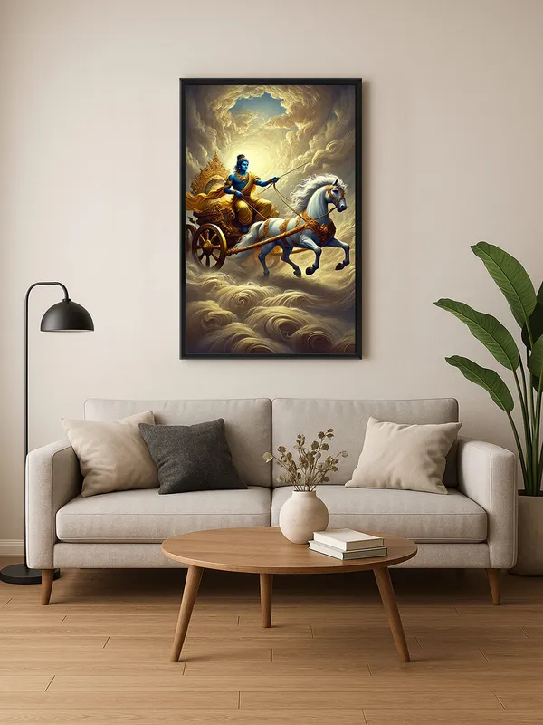 Box_Fiber_Frame_Krishna'S_Chariot_Ride_Canvas-Wrapped_Painting_|_|_Majestic_Spiritual_Ride,_Mythological_Hindu_Art