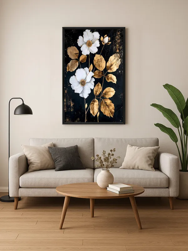 Box_Fiber_Frame_Golden_And_White_Floral_Canvas_Art_-_Modern_Flower_Wall_Decor_For_Elegant_Interiors