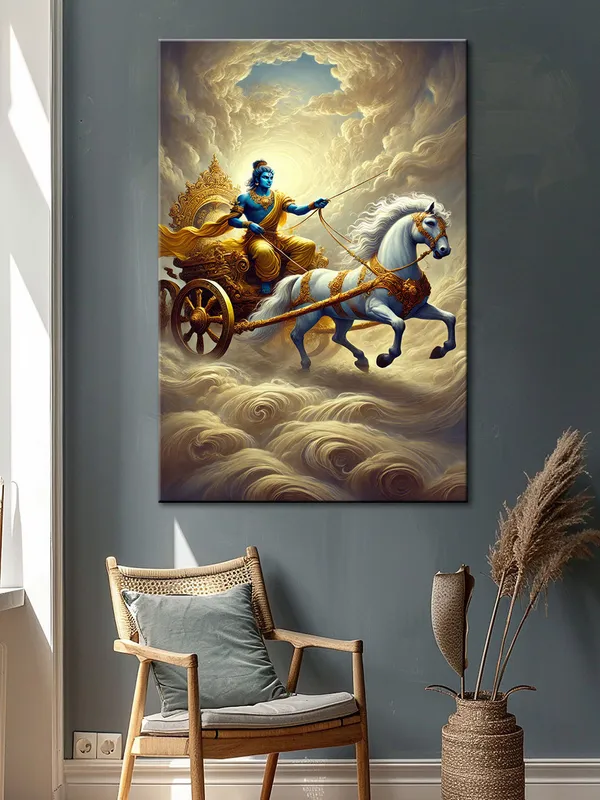 Krishna'S_Chariot_Ride_Canvas-Wrapped_Painting_|_|_Majestic_Spiritual_Ride,_Mythological_Hindu_Art