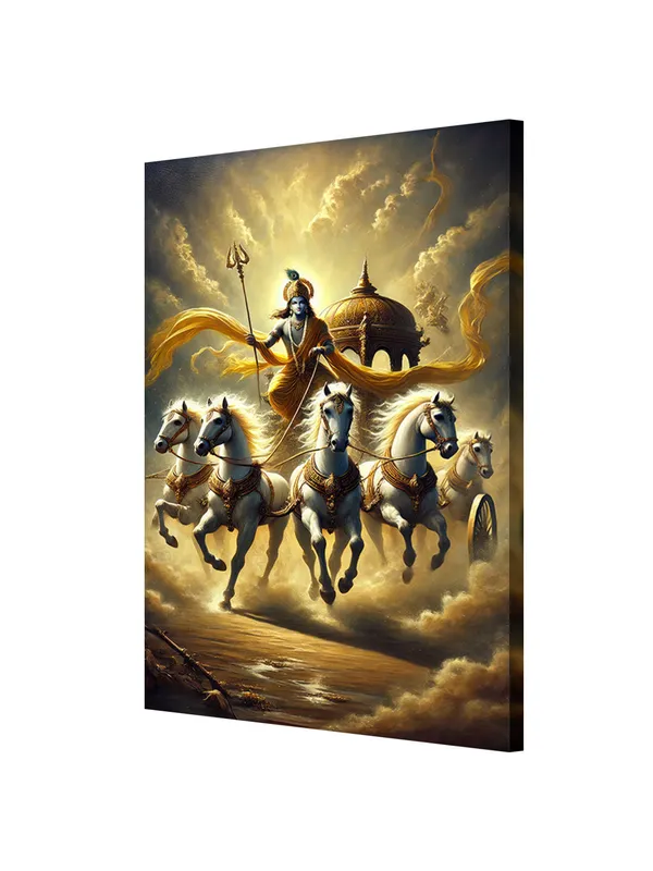 Krishna'S_Divine_Chariot_Canvas-Wrapped_Painting_|_|_Majestic,_Mythological_Spiritual_Art_For_Meditation