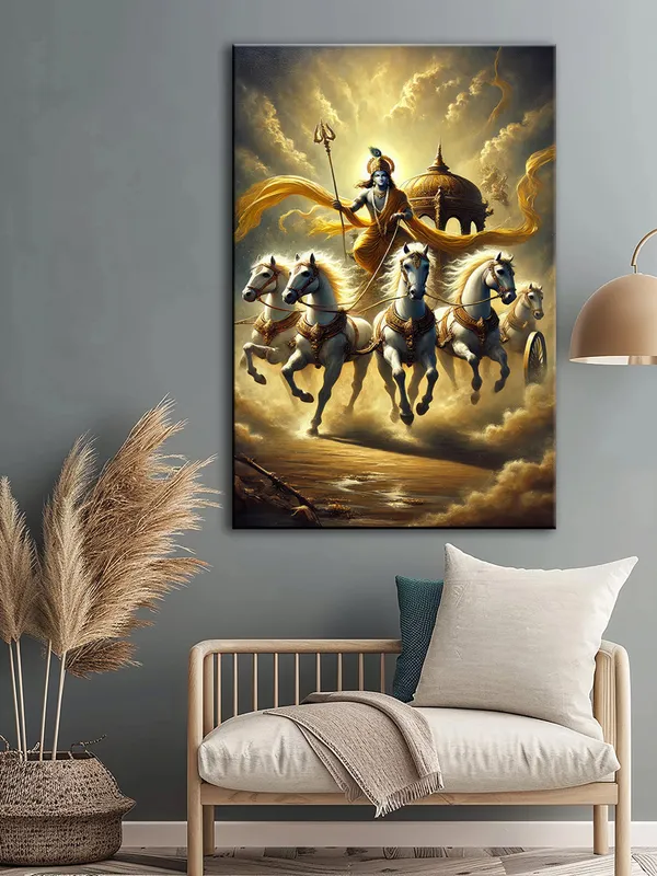 Krishna'S_Divine_Chariot_Canvas-Wrapped_Painting_|_|_Majestic,_Mythological_Spiritual_Art_For_Meditation