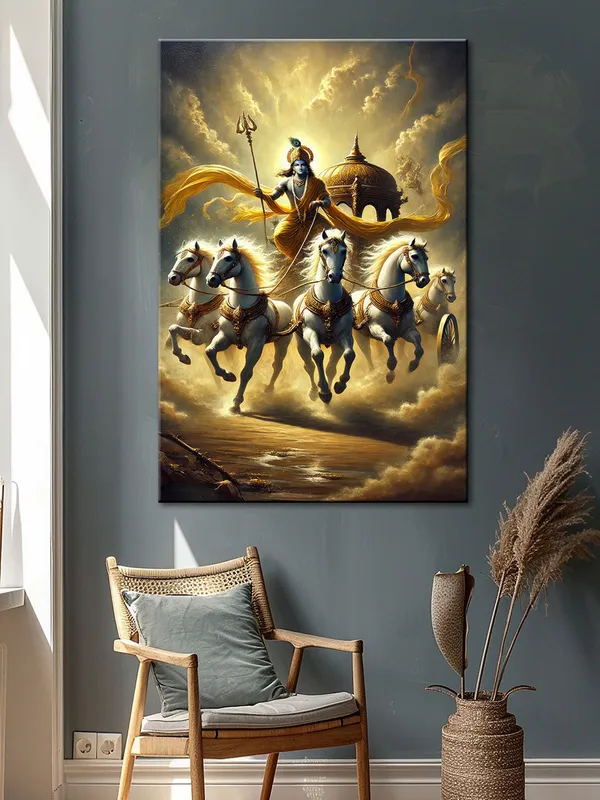 Krishna'S_Divine_Chariot_Canvas-Wrapped_Painting_|_|_Majestic,_Mythological_Spiritual_Art_For_Meditation