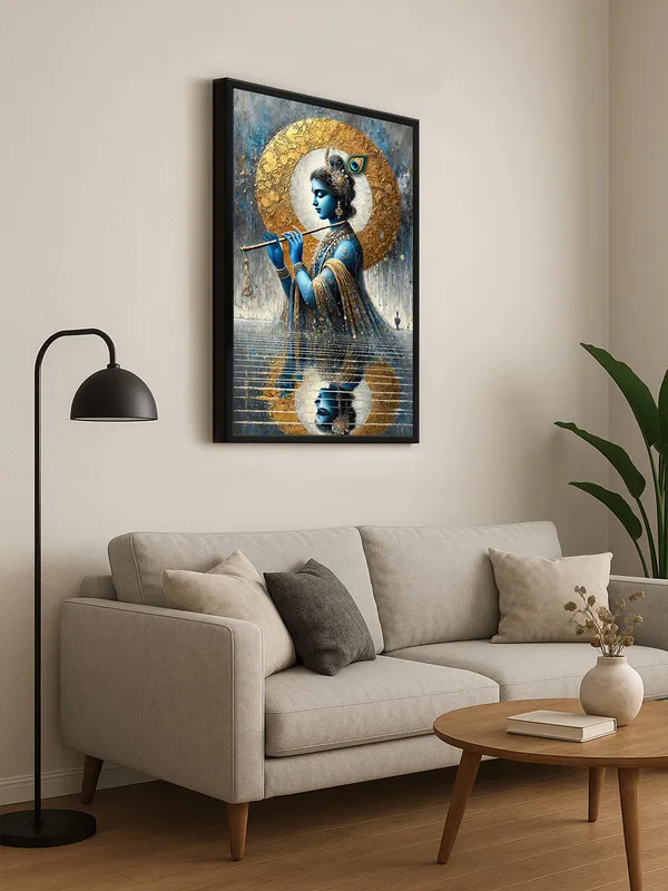 Box_Fiber_Frame_Krishna_With_Flute_Reflection_Canvas-Wrapped_Painting_|_|_Majestic,_Spiritual_Art,_Divine_Energy_Decor