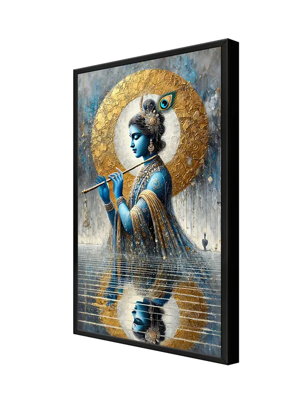 Box_Fiber_Frame_Krishna_With_Flute_Reflection_Canvas-Wrapped_Painting_|_|_Majestic,_Spiritual_Art,_Divine_Energy_Decor