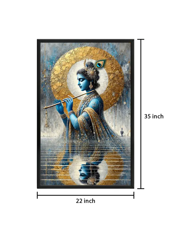 Box_Fiber_Frame_Krishna_With_Flute_Reflection_Canvas-Wrapped_Painting_|_|_Majestic,_Spiritual_Art,_Divine_Energy_Decor