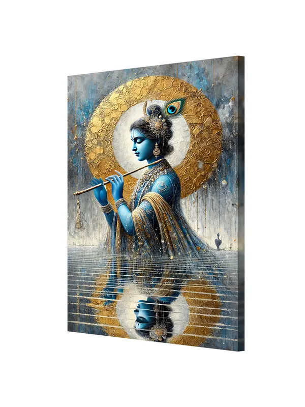 Krishna_With_Flute_Reflection_Canvas-Wrapped_Painting_|_|_Majestic,_Spiritual_Art,_Divine_Energy_Decor