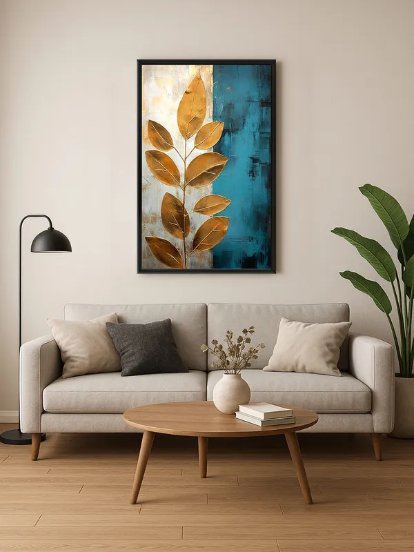 Box_Fiber_Frame_Abstract_Leaf_Canvas_Art_In_Gold_And_Blue_-_Contemporary_Wall_Decor_For_Stylish_Homes