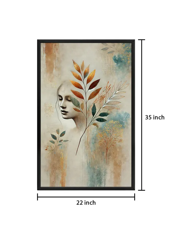 Box_Fiber_Frame_Elegant_Woman_Face_With_Botanical_Leaves_Canvas-Wrapped_Painting_|_Modern_Wall_Art_|_Abstract_Feminine_Portrait
