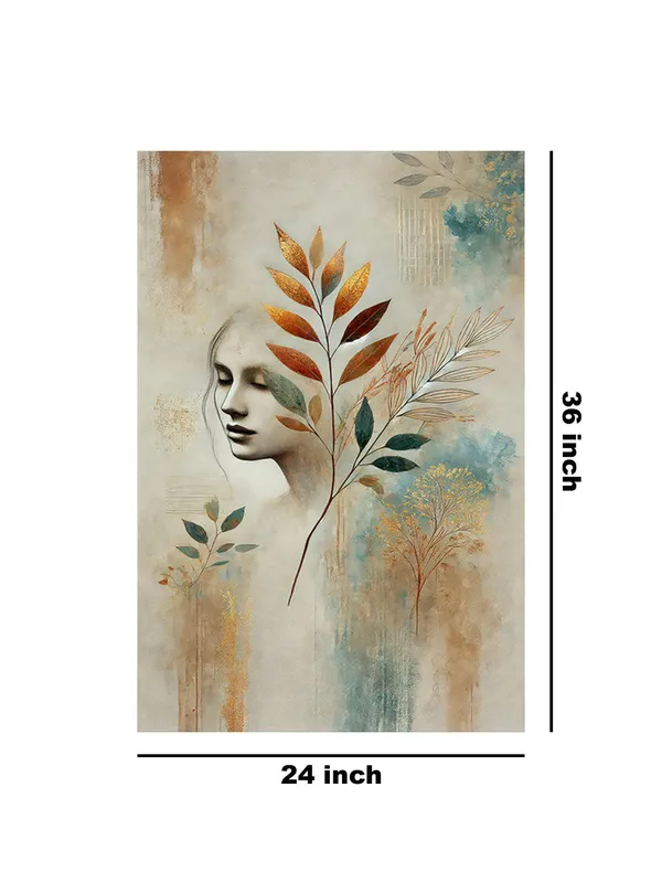 Elegant_Woman_Face_With_Botanical_Leaves_Canvas-Wrapped_Painting_|_Modern_Wall_Art_|_Abstract_Feminine_Portrait