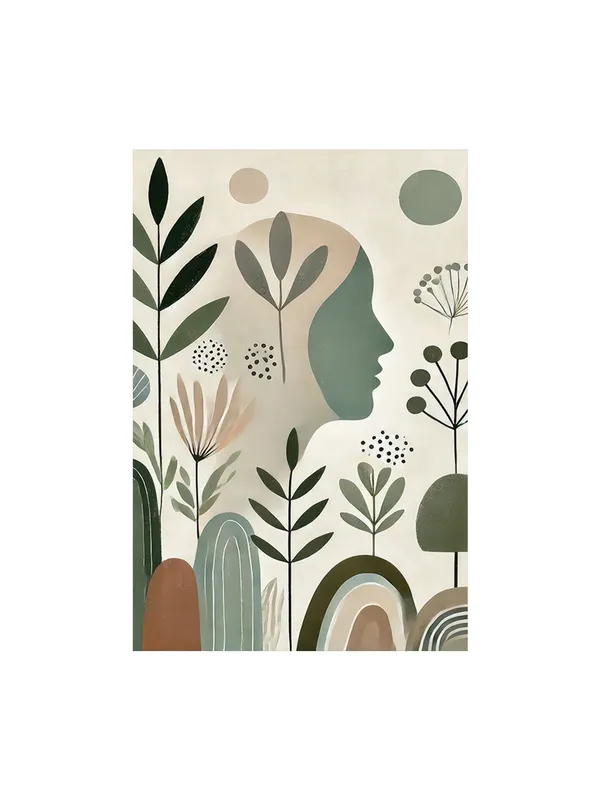Minimalist_Silhouette_Woman_With_Leaves_Canvas-Wrapped_Painting_|_Modern_Art_|_Nature-Inspired_Design