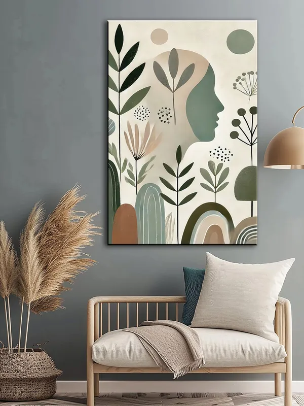 Minimalist_Silhouette_Woman_With_Leaves_Canvas-Wrapped_Painting_|_Modern_Art_|_Nature-Inspired_Design