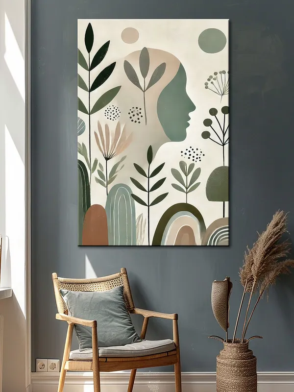 Minimalist_Silhouette_Woman_With_Leaves_Canvas-Wrapped_Painting_|_Modern_Art_|_Nature-Inspired_Design