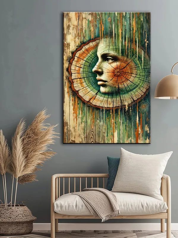 Tree_Ring_Woman_Face_Canvas-Wrapped_Painting_|_Nature-Inspired_Modern_Abstract_Art_|_Earthy_Wood_Tones